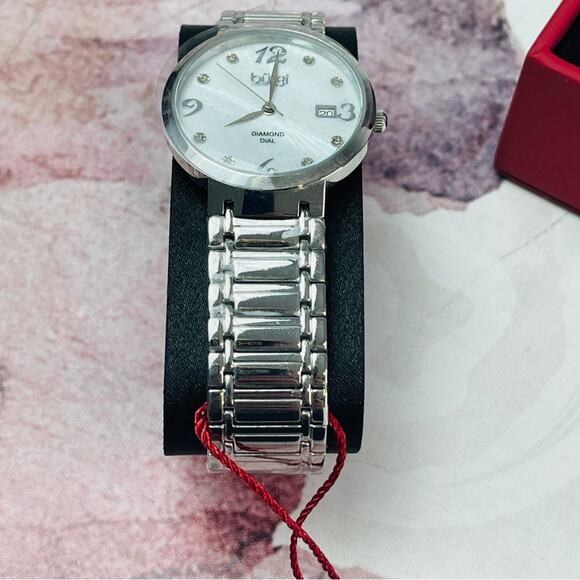Burgi White Mother of Pearl BUR086SS Stainless Steel Diamond Swiss Quartz main image 7